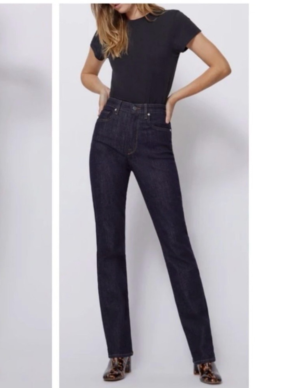 NWT BLDWN High Rise Relaxed Denim Dark Wash Jeans Abyss Wash Size 24X32 1/2 Lux